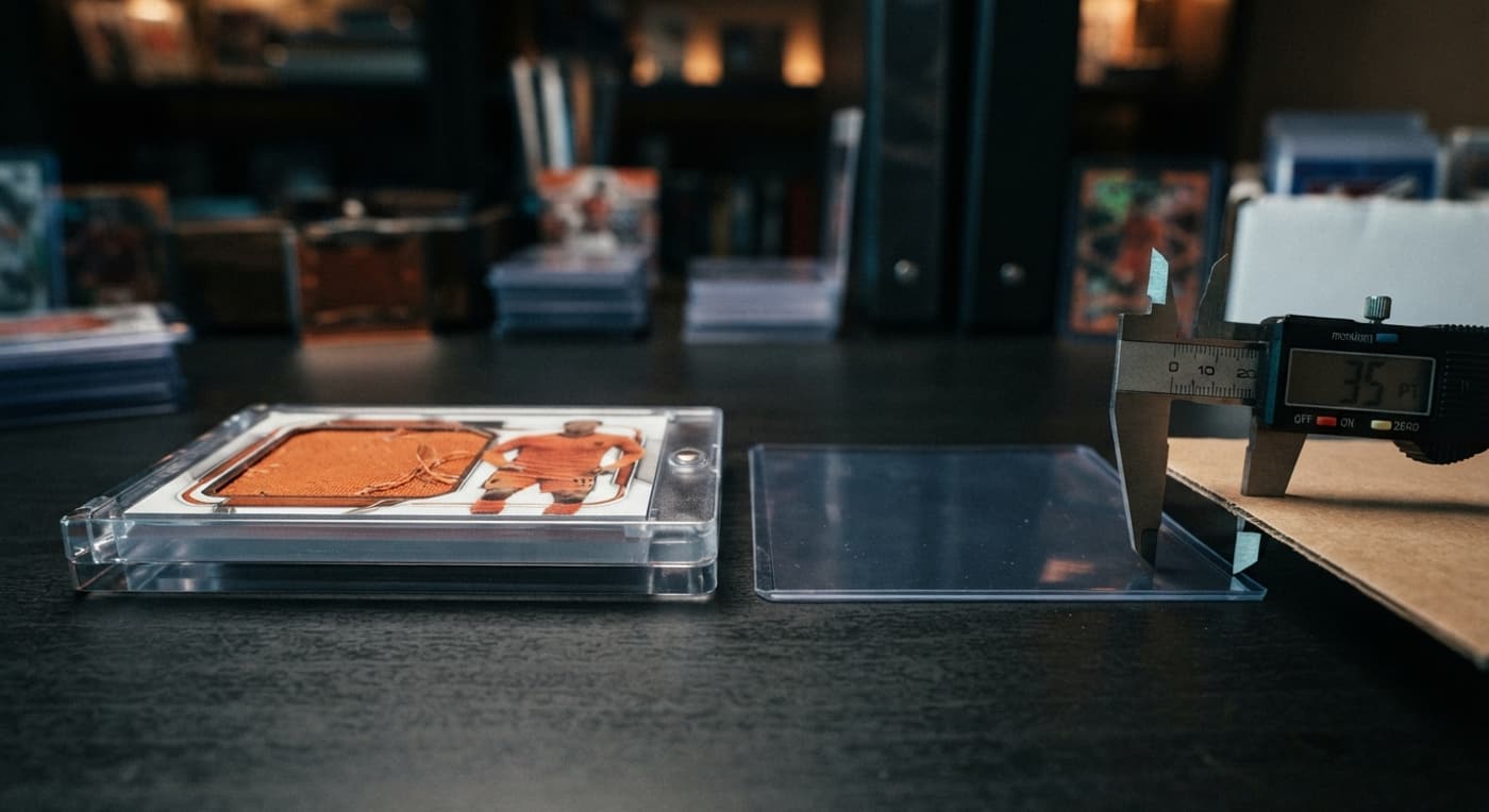Confronto tra una spessa carta con tessuto in custodia magnetica e una tasca standard per raccoglitore.