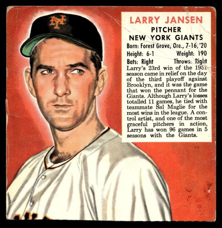 Larry Jansen, 1952 Red Man Tobacco Baseball