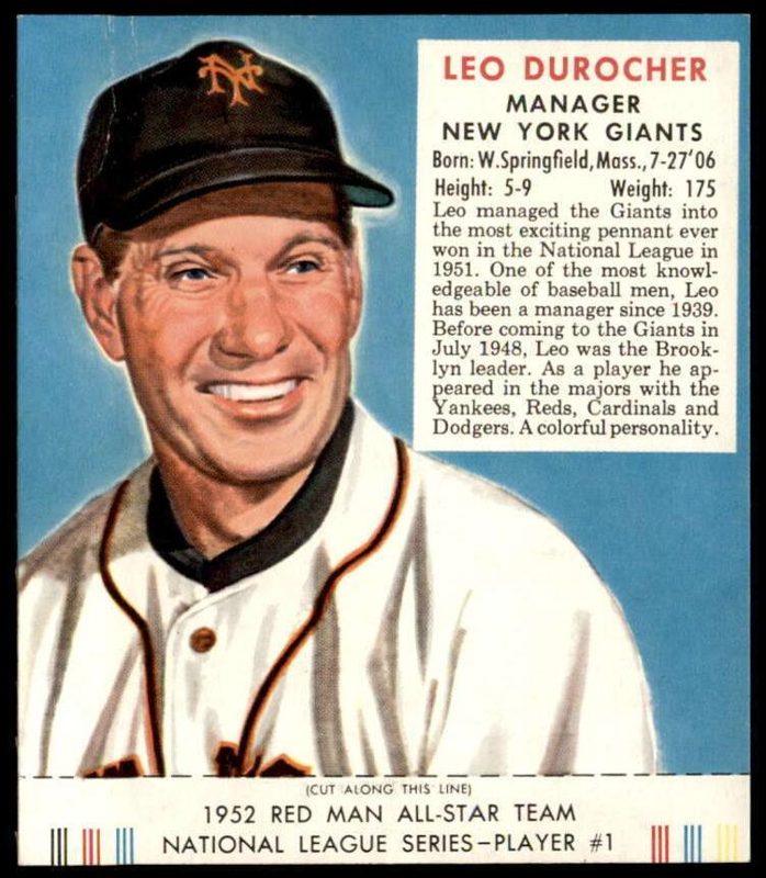 Leo Durocher, 1952 Red Man Tobacco Baseball