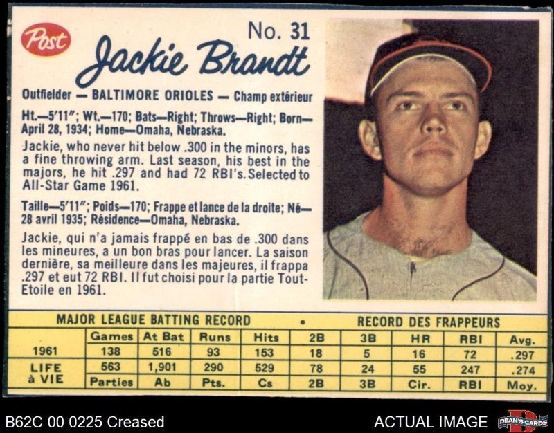 Jackie Brandt, 1962 Post Canadian Baseball