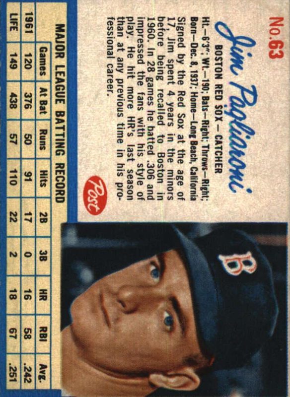 Jim Pagliaroni, 1962 Post Cereal Baseball