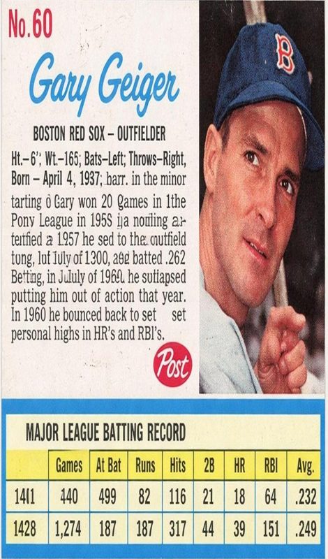 Gary Geiger, 1962 Post Cereal Baseball