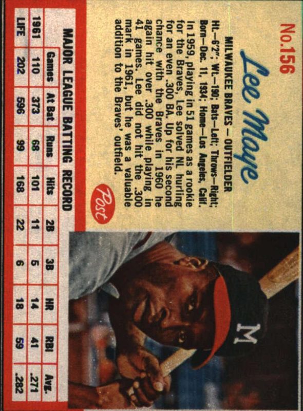 Lee Maye, 1962 Post Cereal Baseball