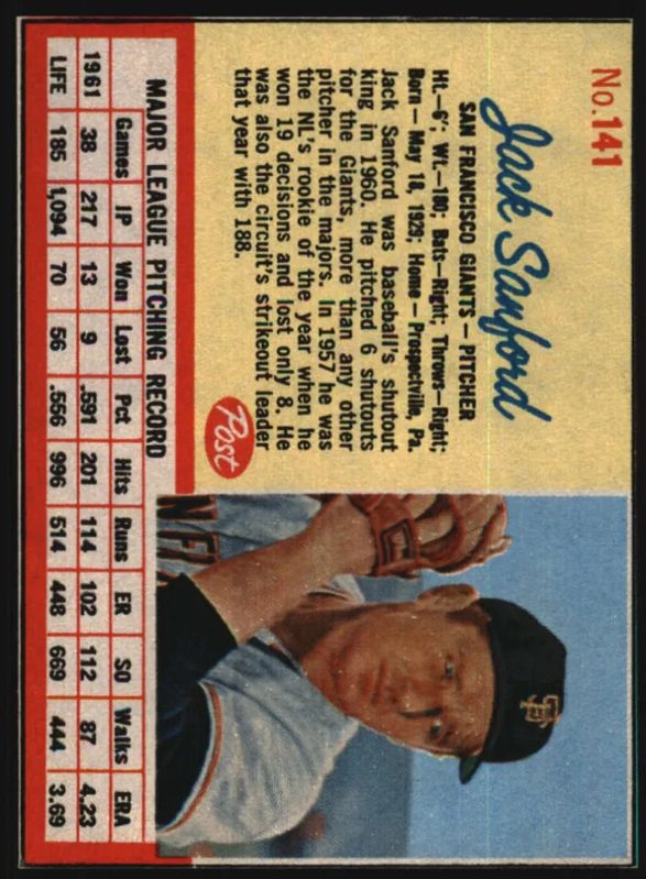 Jack Sanford, 1962 Post Cereal Baseball