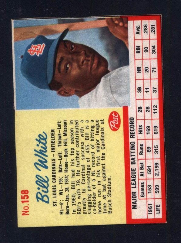 Bill White, 1962 Post Cereal Baseball