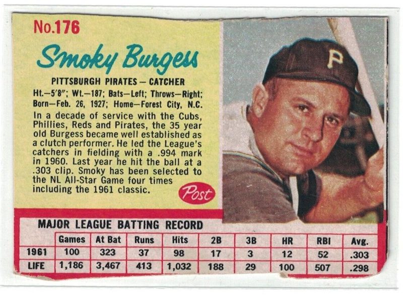 Smoky Burgess, 1962 Post Cereal Baseball