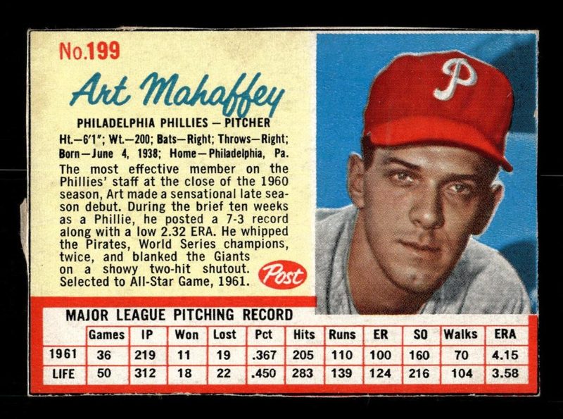 Art Mahaffey, 1962 Post Cereal Baseball