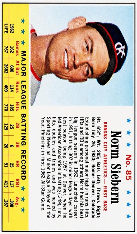Norm Siebern, 1963 Post Cereal Baseball