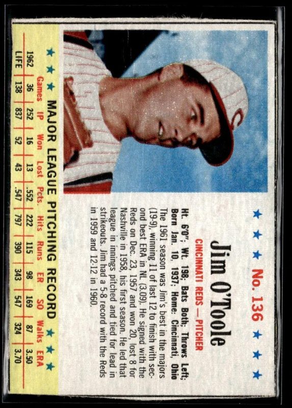 Jim O'Toole, 1963 Post Cereal Baseball
