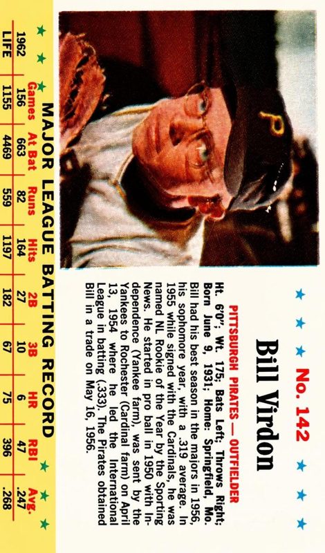 Bill Virdon, 1963 Post Cereal Baseball