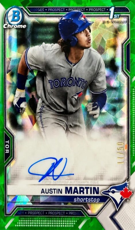 Austin Martin, 2021 Bowman Chrome Prospects Sapphire Baseball